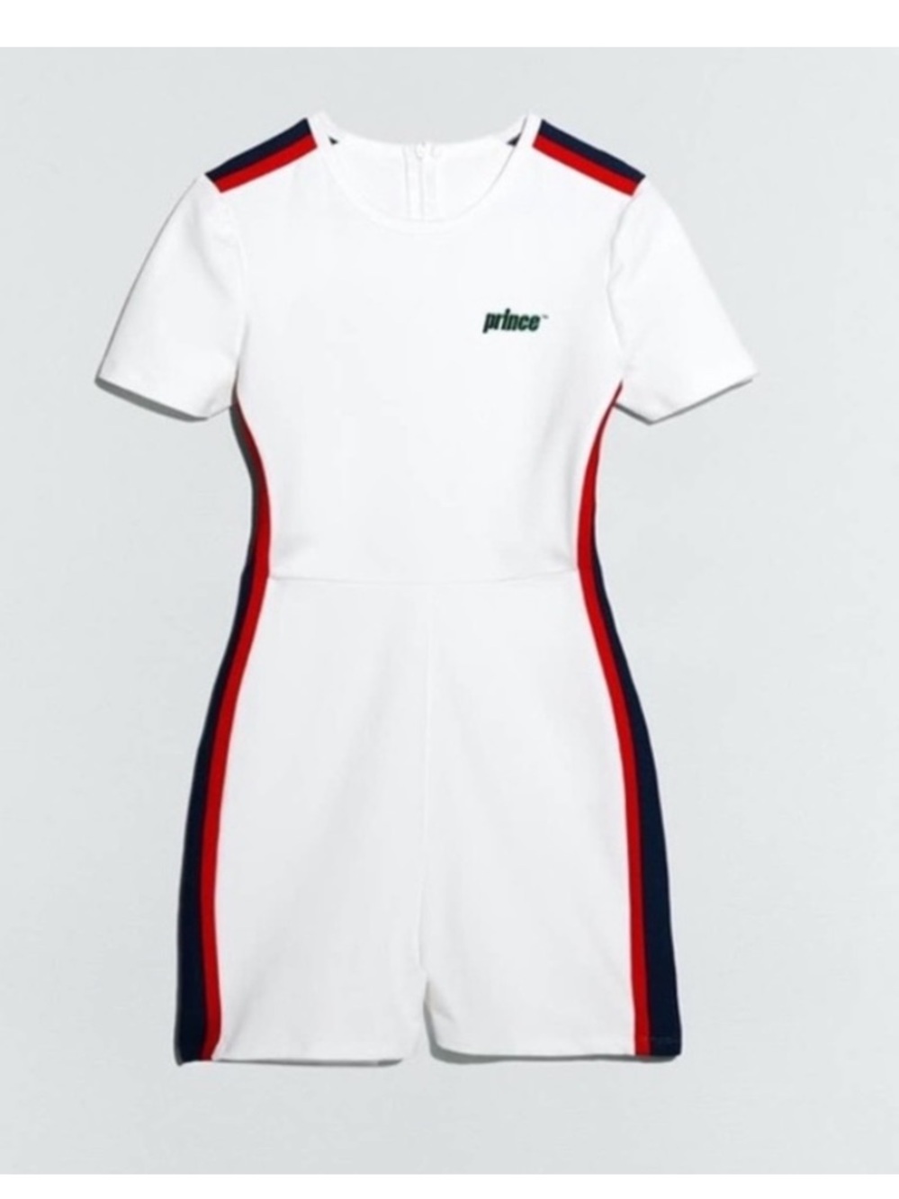 Prince White Athletic Short Romper with Red & Navy Stripes